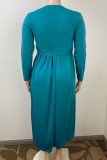 Cyan Celebrities Solid Color Patchwork Ruched Strap Design O Neck A Line Plus Size Dresses