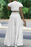 White Celebrities Solid Color Patchwork Ruched Deep V Neck Short Sleeve Two Pieces