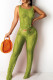 Green Sexy Solid Color Hollow Out Patchwork See-Through O Neck Regular Jumpsuits