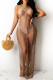 Brown Sexy Solid Color Hollow Out Patchwork See-Through Swimwears Cover Up