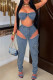 Blue Sexy Casual Solid Color Hollow Out Backless Zipper Strapless Sleeveless Two Pieces