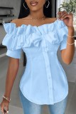 Pink Casual Solid Color Patchwork Off Shoulder Tops