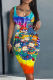 Blue Casual Cartoon Print Basic U Neck Vest Dresses