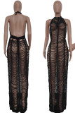 Brown Sexy Solid Color Hollow Out Patchwork See-Through Swimwears Cover Up
