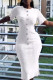 White Casual Solid Color Buttons Patchwork O Neck Wrapped Skirt Dresses