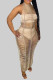Light Khaki Sexy Solid Color Hollow Out Patchwork See-Through Swimwears Cover Up