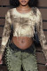 Apricot Casual Tie Dye Fringed Trim Patchwork O Neck Tops