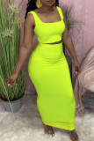 Green Celebrities Solid Color Patchwork Backless Square Neck Sleeveless Two Pieces