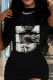Black Sexy Print Patchwork O Neck Wrapped Skirt Dresses