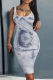 Light Gray Casual Print Basic U Neck Vest Dresses