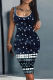 Dark Blue Casual Print Basic U Neck Vest Dresses