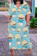 Blue Casual Cartoon Print Basic V Neck Long Plus Size Dresses