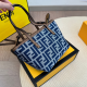 Blue Casual Street Letters Patchwork Contrast Bags