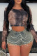 Brown Casual Tie Dye Fringed Trim Patchwork O Neck Tops