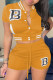 Yellow Casual Letters Draw String Pocket Buckle Patchwork O Neck Short Sleeve Two Pieces