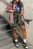 Camouflage Casual Camouflage Print Pocket Patchwork High Waist Regular Denim Shorts