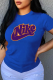 Blue Fashion Casual Print Letter O Neck T-Shirts