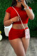 Red Casual Solid Color Patchwork O Neck Short Sleeve Two Pieces