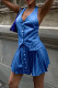 Blue Street Stripe Buckle Patchwork Ruched V Neck Sleeveless Two Pieces