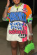 White Casual Print Patchwork O Neck Straight Dresses