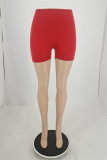 Red Casual Solid Color Basic Bodycon High Waist Conventional Solid Color Shorts