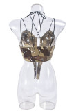 Camouflage Sexy Casual Camouflage Print Backless Irregular Belted Spaghetti Strap Tops