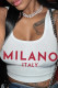 White Casual Letters Patchwork U Neck Tops