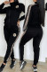 Black Casual Letters Patchwork Zipper Zipper Collar Long Sleeve Two Pieces
