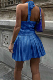 Blue Street Stripe Buckle Patchwork Ruched V Neck Sleeveless Two Pieces