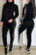 Black Casual Letters Patchwork Zipper Zipper Collar Long Sleeve Two Pieces