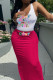 Rose Red Casual Letters Patchwork U Neck Sleeveless Two Pieces