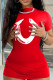 Red Sexy Letters Patchwork O Neck Wrapped Skirt Dresses