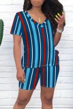 Yellow Casual Print Basic V Neck Short Sleeve Two Pieces