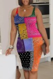 Multicolor Casual Print Basic U Neck Vest Dresses
