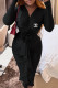 Black Casual Street Letter Print Ruched Flower Shape V Neck Wrapped Skirt Dresses