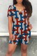 Grey Casual Print Basic V Neck Short Sleeve Two Pieces