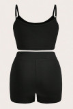 Black Sexy Letters Patchwork Backless Spaghetti Strap Sleeveless Two Pieces