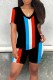 Blue Black Casual Print Basic V Neck Short Sleeve Two Pieces