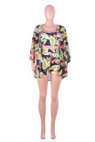 Green Fashion Sexy Print Basic Square Collar Long Sleeve Two Pieces