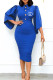 Blue Casual Daily Letter Print Lace Up Buttons Peter Pan Collar Wrapped Skirt Dresses