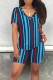 Blue Casual Print Basic V Neck Short Sleeve Two Pieces