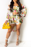 Green Fashion Sexy Print Basic Square Collar Long Sleeve Two Pieces