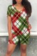 Green Red Casual Print Basic V Neck Short Sleeve Two Pieces
