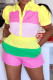 Yellow Casual Pocket Buckle Patchwork Turndown Collar Short Sleeve Two Pieces