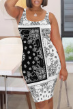 Black Casual Print Basic U Neck Vest Dresses