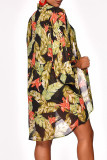 Green Fashion Sexy Print Basic Square Collar Long Sleeve Two Pieces