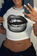 White Sexy Print Patchwork O Neck T-Shirts