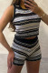 Black Casual Stripe Patchwork O Neck Sleeveless Two Pieces