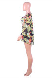 Green Fashion Sexy Print Basic Square Collar Long Sleeve Two Pieces