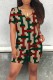 Khaki Casual Print Basic V Neck Short Sleeve Two Pieces